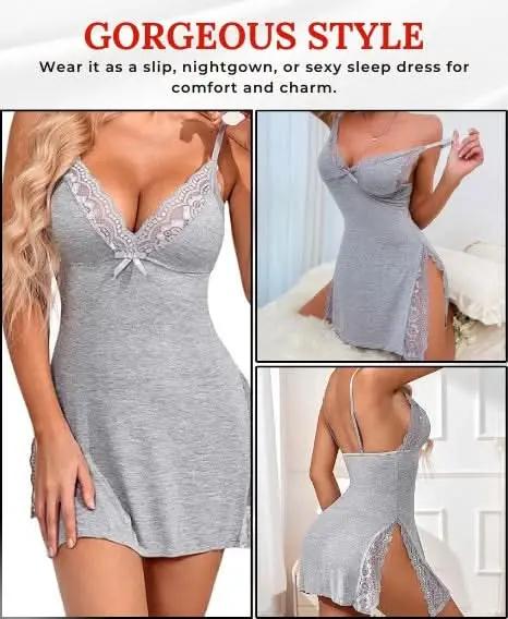 Love Salve Romantic Lace-Trimmed Nightdress with Bowknot Detail - Love Salve